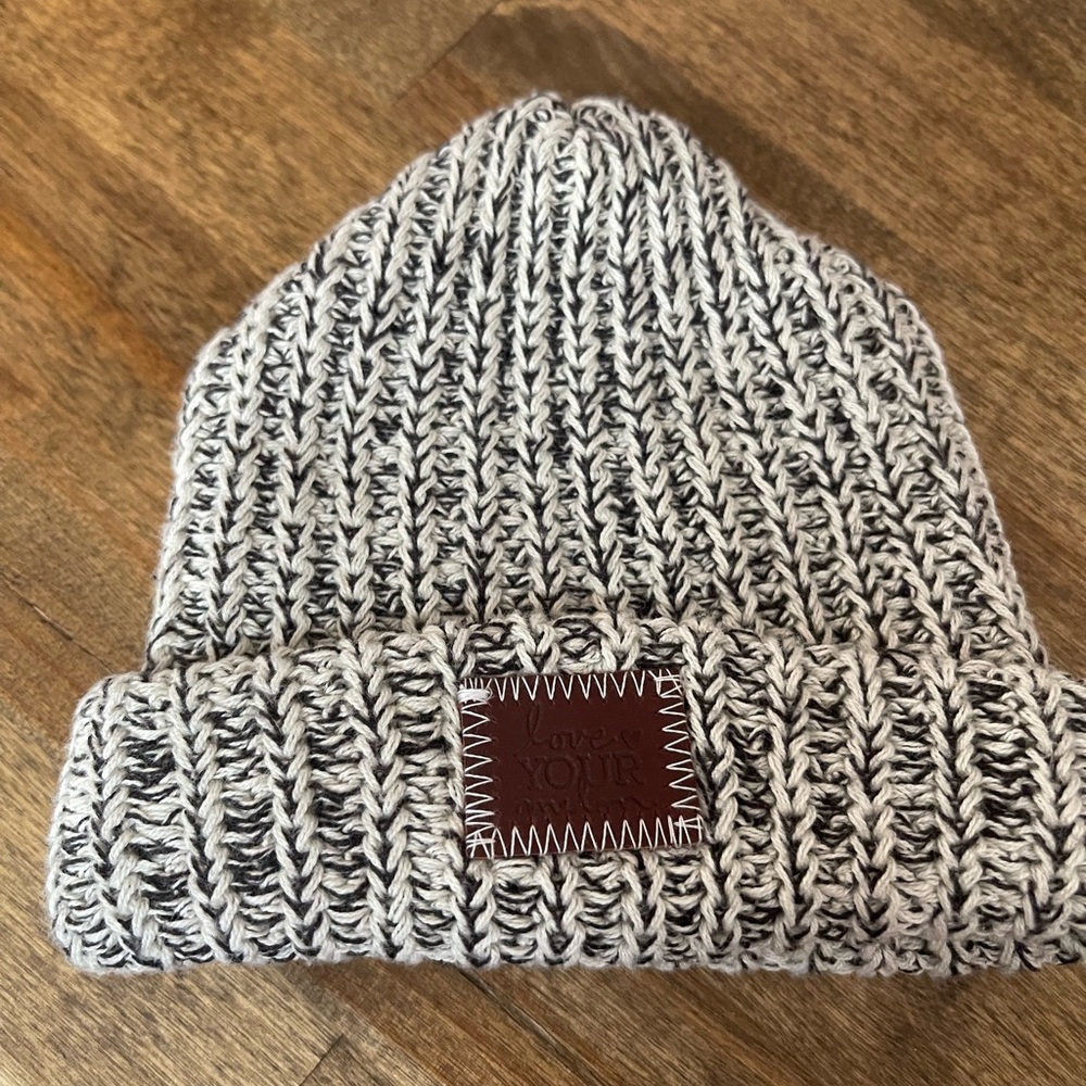 Hat (winter) - 0-6 months, Love Your Melon grey beanie with brown patch